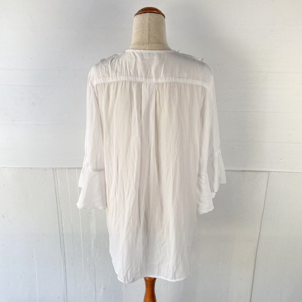 Mela Purdie Womens Ruffle Blouse Top White Size XS 8 Button Up Bell Sleeve - Picture 2 of 7